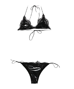 Lace-Trim Latex Bikini