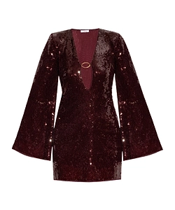 Sequin-Embellished Deep-V Mini Dress