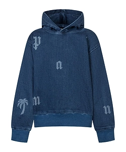 Palm Angels Kids Logo Printed Denim Hoodie
