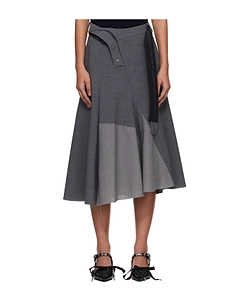 Pleated Wool Blend Midi Skirt