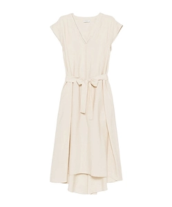V-Neck Belted-Waist Midi Dress