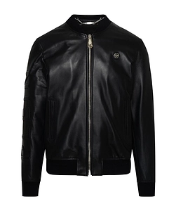 Embossed-Logo Leather Jacket