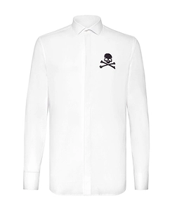 Skull Embroidered Long-Sleeved Shirt