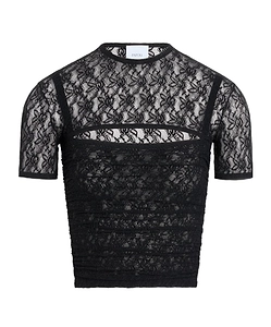 Patou Sheer Lace Short-Sleeve Top