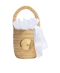 Patou Iconic Logo-Engraved Woven Bucket Bag