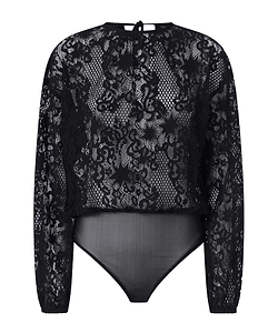 Lace-Pattern Long-Sleeve Bodysuit