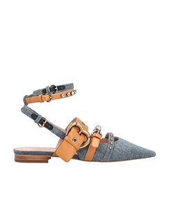 Pinko Pointed-Toe Slingback Denim Flat Shoes