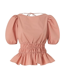 Puffed-Sleeve Ruffled Top