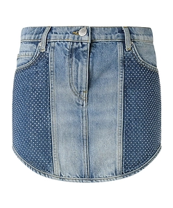 Rhinestone-Embellished Denim Skirt
