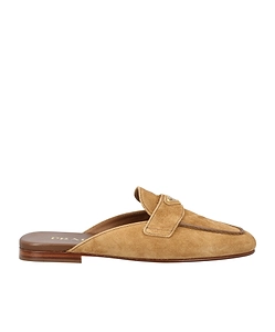 Prada Logo Plaque Almond Toe Mules