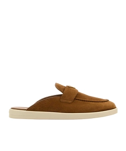 Prada Logo Plaque Almond-Toe Slippers