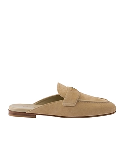 Prada Logo Plaque Almond Toe Mules