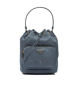 Prada Logo Plaque Drawstring Bucket Bag