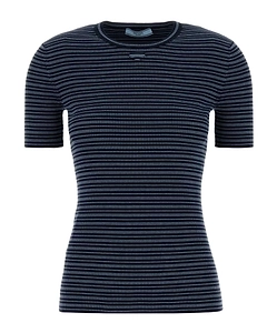 Prada Crewneck Striped Ribbed T-Shirt