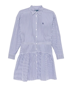 Striped Ruffle Midi Shirt Dress