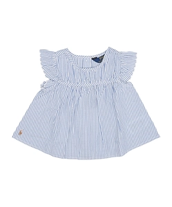 Striped Ruffle-Detail Cotton Blouse