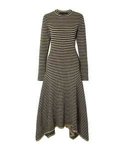 Didi Frayed Striped Knitted Midi Dress