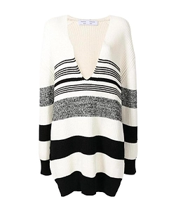 Horizontal-Stripe V-Neck Jumper