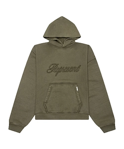 Represent Logo Embroidered Long Sleeved Hoodie