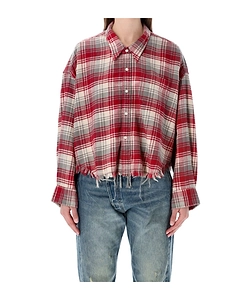 R13 Frayed Hem Plaid Shirt