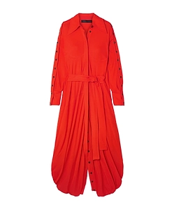 Tie-Waist Knit Crepe Shirt Dress
