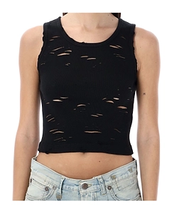 Sleeveless Distressed Ribbed Vest
