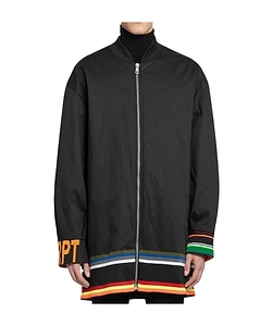 Stripe-Detail Zip-Fastening Coat