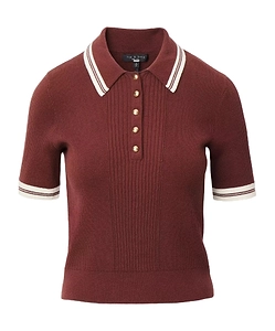 Rag & Bone Ribbed Contrast-Trim Ribbed Polo Top