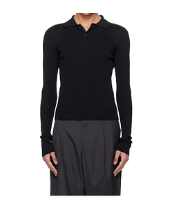 Long-Sleeved Knit Polo Shirt