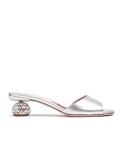 50Mm Jewel Heel Metallic Leather Mules