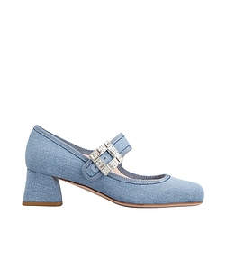 TrÈS Vivier Strass Buckle Babies Pumps In Denim