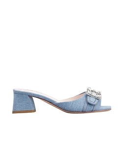 TrÈS Vivier Strass Buckle Mules In Denim