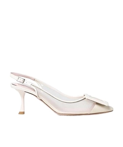 Viv' In The City Net Covered Buckle Slingback Pumps In Fabric
