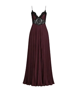 Self-Portrait Pleated Lace-Trim Maxi Dress