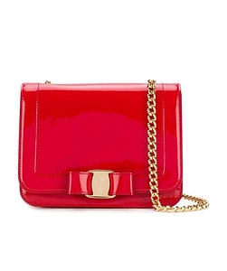 Bright Red Lacquered Leather Flip Vara Shoulder Bag