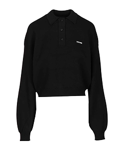 Rotate Long Sleeved Cropped Knit Polo Shirt