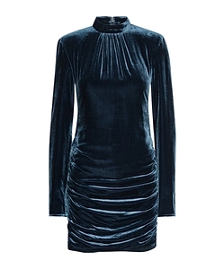 Rotate Long-Sleeved Velvet Mini Dress