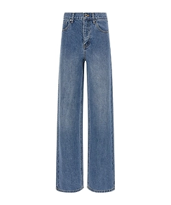 Self-Portrait Embellished Denim Straight Leg Jeans