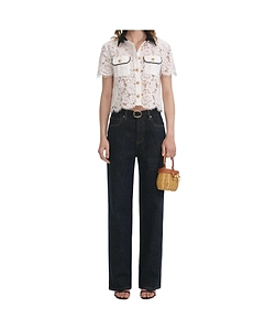 Self-Portrait Floral-Lace Short-Sleeved Shirt