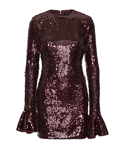Rotate Sequined Flared-Cuff Dress