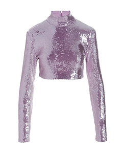 Rotate Sequinned High-Neck Cropped Top