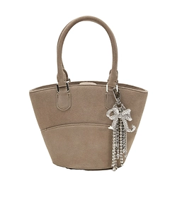 Charm-Detail Suede Bucket Bag