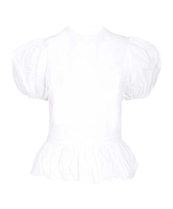 Rotate Short Puff Sleeved Crewneck Straight Top
