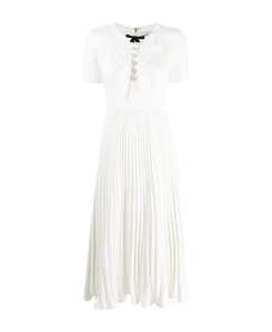 Lace-Collar Pleated Midi Dress