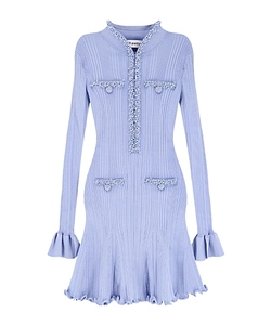 Self-Portrait Embellished Trim Knitted Mini Dress