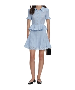 Self-Portrait Pointelle Peplum Knit Mini Dress