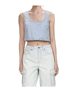 Rhinestone-Embellished Denim Top