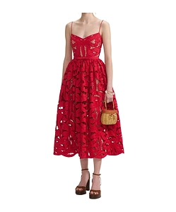 Self-Portrait Bow Embroidered Midi Dress