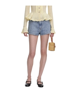Self-Portrait Croc-Embossed Denim Shorts