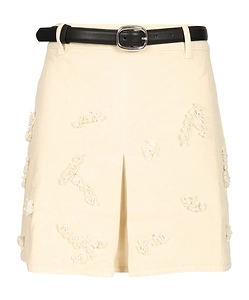 Self-Portrait Beaded Floral Denim Mini Skirt